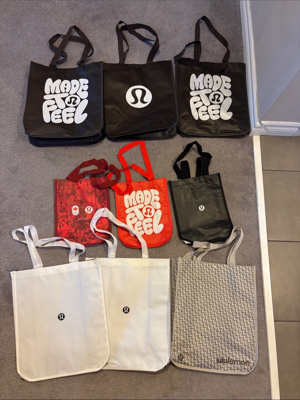 lululemon athletica Tote Bag Lot - Black, Red, White, Gray